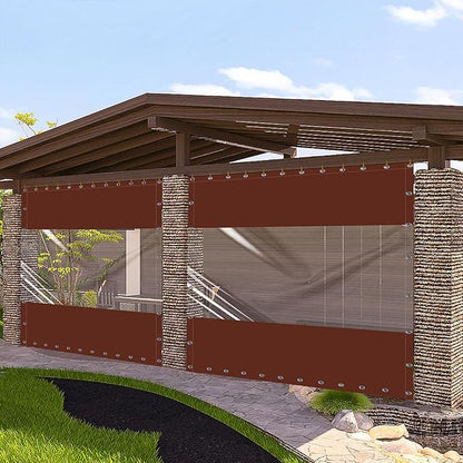 20 Oz Outdoor Vinyl Curtain, Outdoor Clear Panel Curtain, Weather Resistant Outdoor Curtain for Pergola, Porch, Gazebos, with Rustproof Grommets (8'H x 10'W, Brown)