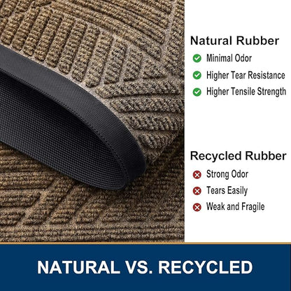 Smiry Front Door Mat Outside Entrance, Heavy Duty Sturdy Natural Rubber Doormat, Trap Dirt and Moisture, Easy Clean Low Profile Mats for Indoor Outdoor Entry, Irregular Triangle (59x24, Brown)