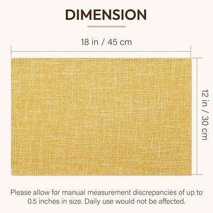 Blue Forest Placemats Set of 8, Dual-Layered Thickened Faux Linen Cloth Place Mats Heat Resistant Machine Washable Wrinkle Free Table Mats Indoor/Outdoor (Yellow)