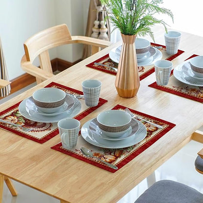 Giwawa 4PCs Thanksgiving Placemats 12x18 Inch Fall Harvest Turkey Autumn Pumpkin Sunflowers Corn Place Mat Non Slip Heat Resistant Table Mats for Kitchen Dining Tabletop Holiday Farmhouse Decor