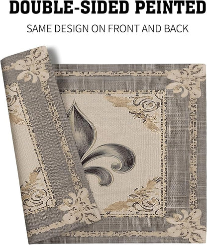 Giwawa Fleur De Lis Placemats Set of 4 Vintage Mardi Gras Washable Place Mat 12"x18" Country Style Rustic Farmhouse Non Slip Double Sided Table Mats for Kitchen Dining Holiday Party Decor