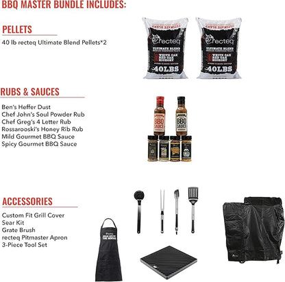 recteq Pellet Grill - Road Warrior 340 + BBQ Master Bundle, Portable Electric Pellet Smoker Grill, BBQ, Wood Pellets, Sear, Smoke, and More