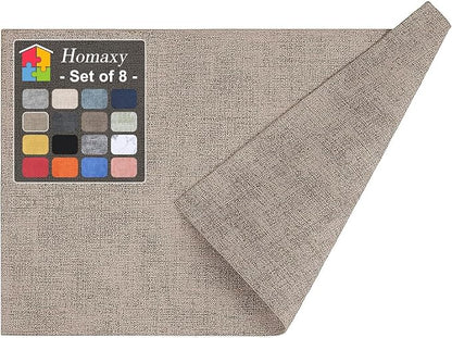 Homaxy Faux Leather Heat Resistant Placemats for Dining Table Set of 8, Waterproof Wipeable Washable PU Table Mats, Easy to Clean Anti-Slip Place Mats, 11.8" x 17", Light Brown