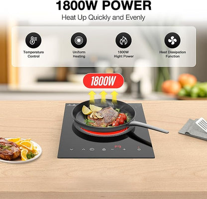 single burner Electric Cooktop,110V 1800W Electric Stove Top with LED Touch Control,Portable cooktop 9 Power Levels, 4hTimer, Safety Lock,Overheat protection