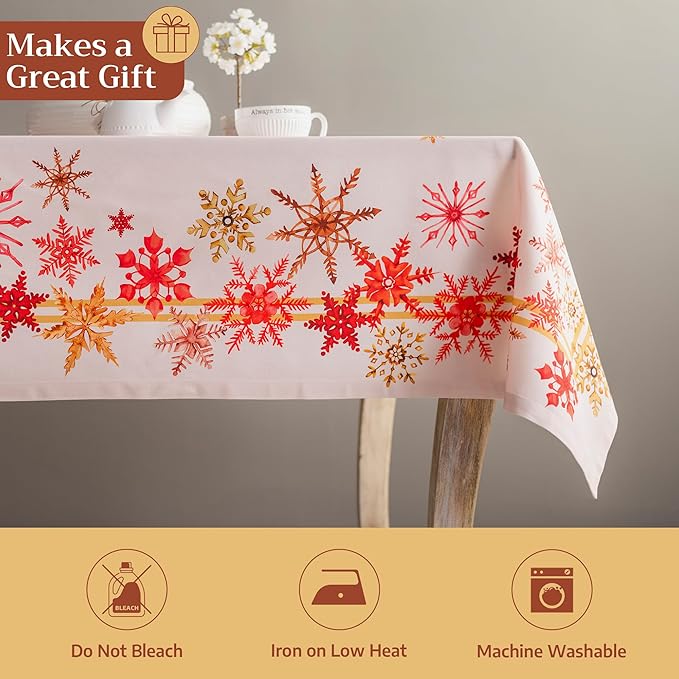 Maison d' Hermine Table Cloth Rectangle Table 100% Cotton 60 x 90 Inches Fall Tablecloth Reusable Everyday Use for Thanksgiving Christmas Decorations Dining Farmhouse Party (Crystal Star)