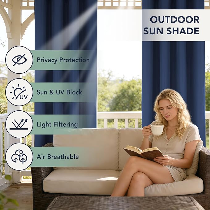 Patio Curtains Outdoor Waterproof, Privacy Drapes | Weatherproof & Sun Blocking - Image 3