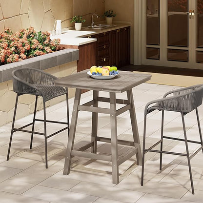 Costaelm Outdoor Bar Table, 37" Counter Height Square Patio Cocktail Bar Table with Umbrella Hole, Patio Bistro Dining Pub Table for Front Porch Deck Backyard Garden, Weathered Wood