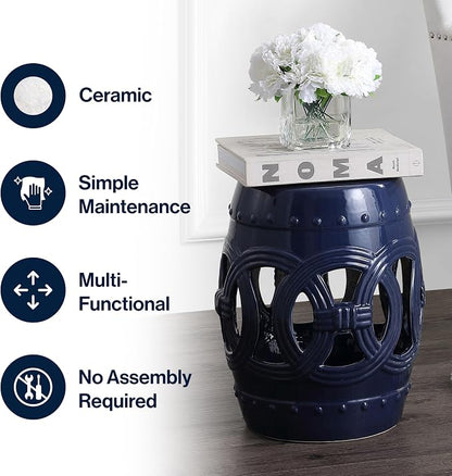 JONATHAN Y Lucky Coins 16" Ceramic Garden Stool Side Table, Drum Shape - Image 6