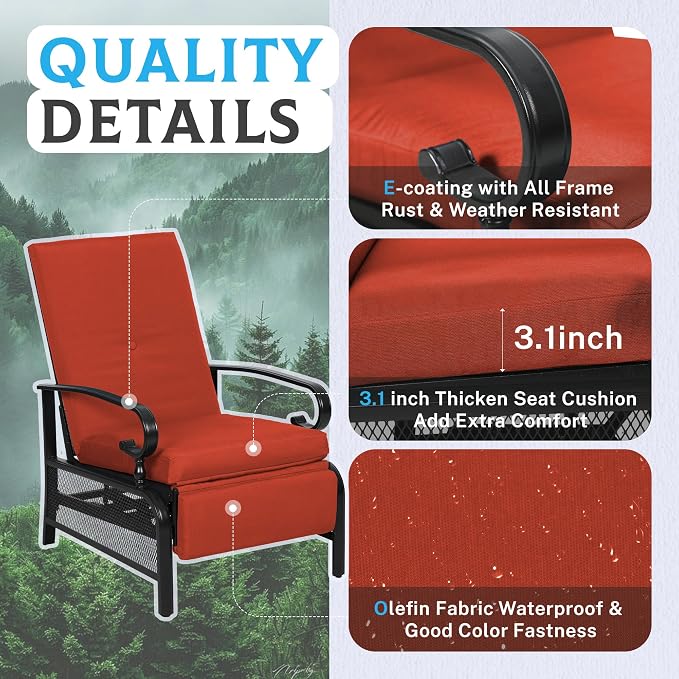 Incbruce Outdoor Lounge Chair Set of 2 Patio Furniture Adjustable Recliner - Image 5