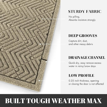 Yimobra Door Mats Outdoor 29.5x17, All-Season Waterproof Outdoor Mats for Front Door Entrance with Drainage Holes, Heavy Duty Non-Slip Doormat for Garage Patio Entryway Indoor, Beige Square