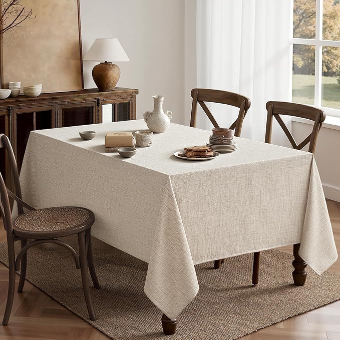 MIULEE Grayish White Linen Polyester Tablecloth 60x84 Inch Spring Rectangle Table Cloth Waterproof,Stain Resistant & Wrinkle Resistant for Dining Party Wedding