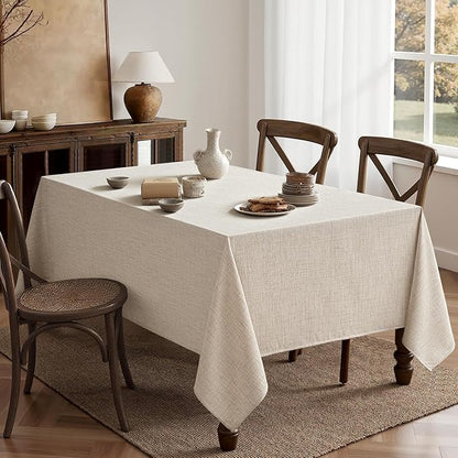 MIULEE Grayish White Linen Polyester Tablecloth 60x84 Inch Spring Rectangle Table Cloth Waterproof,Stain Resistant & Wrinkle Resistant for Dining Party Wedding