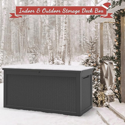 NUNU LAB 300 Gallon Outdoor Storage Box,Resin Large Sturdy Deck Box, Backyard Outside Storage Box Waterproof with Double Wall Panels,Package Delivery Garden Outdoor Hose Bin