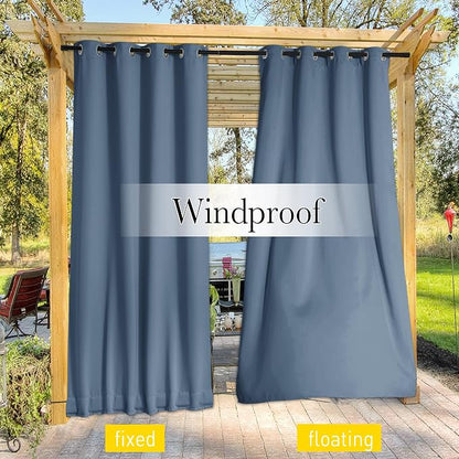 NICETOWN 2 Panels Thermal Outdoor Curtains Windproof W52xL72 Stone Blue | - Image 5