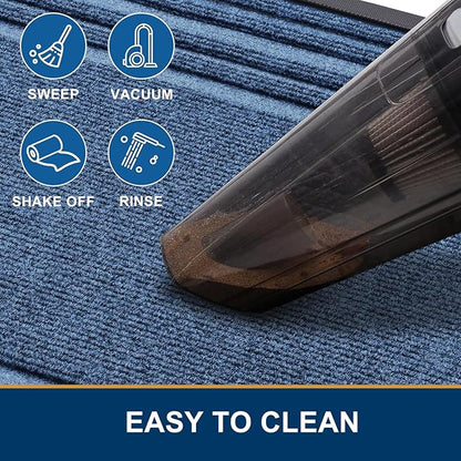 Buganda Front Door Mat Indoor Outdoor Entrance, Non-Slip Natural Rubber Doormats, Easy Clean, Low Profile, Dirt Trapper Entryway Floor Mats for Outside, Garages and Patios, 29.5x17, Light Blue