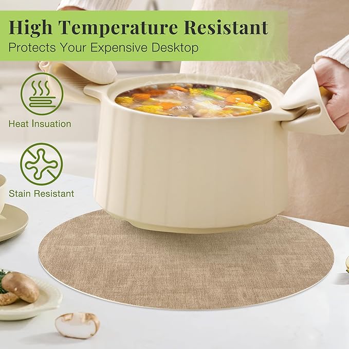 13-Inch Faux Leather Round Placemats Set of 8, Waterproof Anti-Slip Dual Sided Place mats, Heat Resistant Washable Table Mats with Coaster, Suitable for Indoor & Outdoor (8, Black Light Coffee)