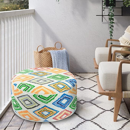 Kozyard Inflatable Ottoman Stool - Portable Round Pouf for Indoor/Outdoor Use - Perfect Small Foot Rest or Seating for Kids and Adults - Ideal for Camping or Home (Funhouse)