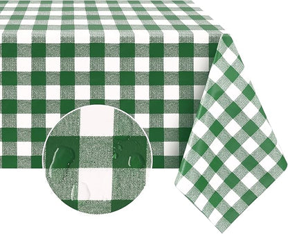 Romanstile Rectangle Vinyl Tablecloth, 100% Waterproof Buffalo Gingham Plastic Table Cloth, Heavy Duty Wipeable Checkered Table Covers for Outdoor, Camping, Picnic, Patio - 60 x 102, Green and White