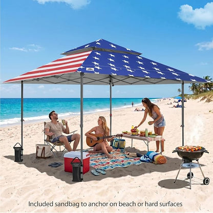 EAGLE PEAK 13x13 Pop Up Canopy Tent, Auto Extended Eaves, American Flag | Easy - Image 8