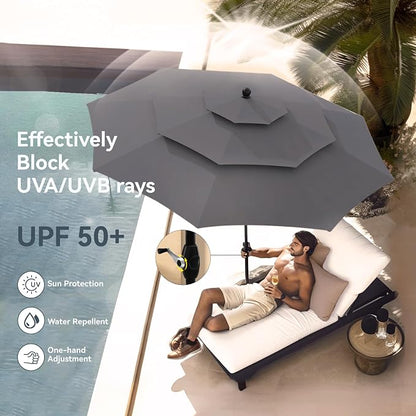 PHI VILLA 10ft Outdoor Patio Umbrellas, 3 Tier Vented Table Umbrella, 1.5" Pole - Image 3