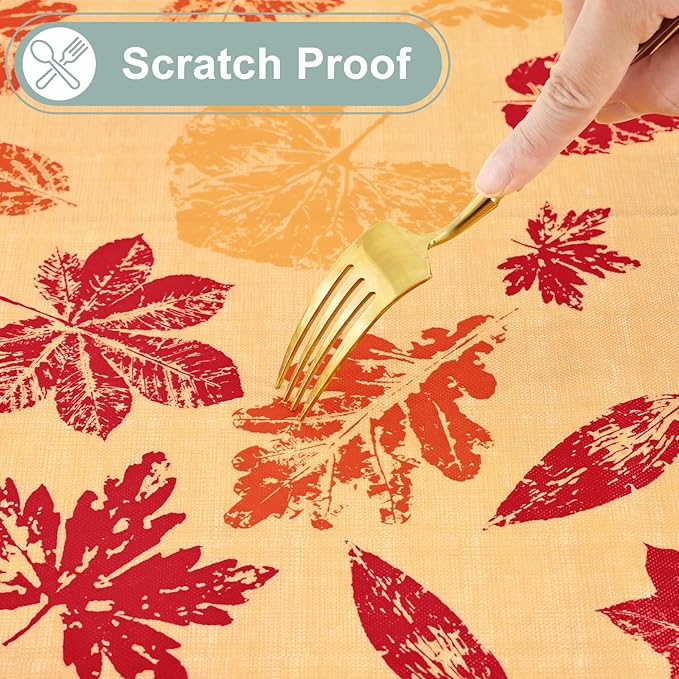 misaya Rectangle Waterproof Vinyl Table Cloth, Wipeable Tablecloth with Flannel Backing, Plastic Table Cover for Fall, Thanksgiving (Colored Leaves, 60" x 84")