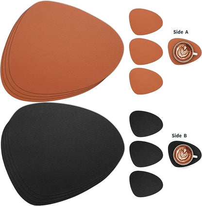 Myir JUN Placemats, Dual-Sided Placemats Waterproof Faux Leather Placemats Set of 6 Place Mats and Coasters Non-Slip Washable Table Mats for Dining Table (Black Brown, Set of 6)