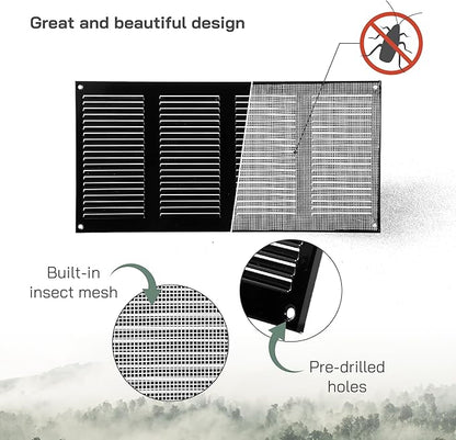 Vent Systems 16" x 8" Inch (Overall Dimensions) Pack of 3 - Black - Air Vent Cover Metal Air Return Grill with Built-in Pest Guard Screen HVAC Vent Duct Cover for Home Improvement