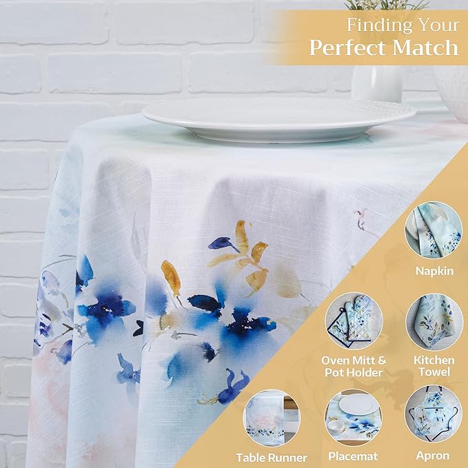 Maison d' Hermine Table Cloth Round Table 100% Cotton 63 Inches Tablecloth Reusable Decorative Everyday Use for Dining Room, Farmhouse, Home, Party, Festive & Wedding Spring Summer - Lazy Summer Days