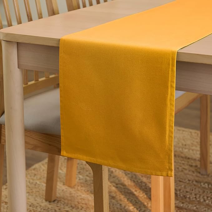 Encasa XO Table Runner 13"x48" Long | Cotton Canvas Fabric | Mango Solid Color | Machine Washable & Durable