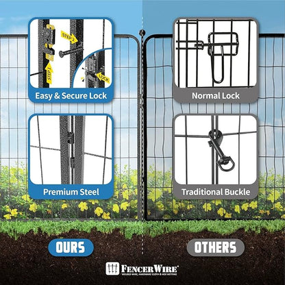 Fencer Wire Decorative Wire Fence, Panel Decor, Heavy Duty Iron Landscape Patio Flower Bed Animal Barrier Border Edging Section, Foldable Garden Fence for Yard for Dog Outdoor, 32 Inch x 21 FT
