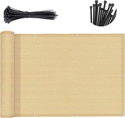 SUNNY GUARD 3'x10' Sand Yellow Balcony Deck Privacy Screen Fence, Apartments Railing Screen, Heavy Duty Wind Screen for Outdoor,Deck,Backyard,Patio Privacy（We Make Custom Sizes）