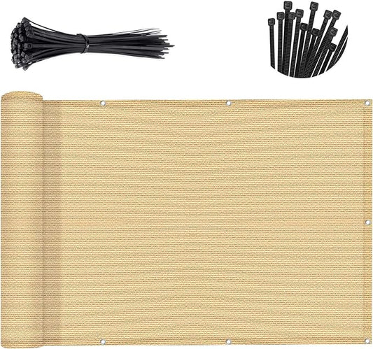 SUNNY GUARD 3'x10' Sand Yellow Balcony Deck Privacy Screen Fence, Apartments Railing Screen, Heavy Duty Wind Screen for Outdoor,Deck,Backyard,Patio Privacy（We Make Custom Sizes）