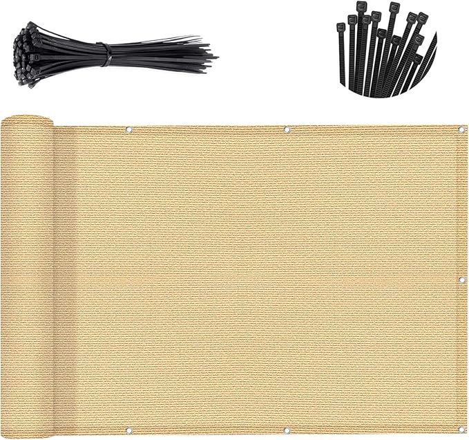 SUNNY GUARD 3'x16' Sand Yellow Balcony Privacy Screen Fence, Apartments Railing, Heavy Duty Wind Screen for Outdoor,Backyard,Patio,Deck Privacy（We Make Custom Sizes）