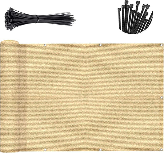 SUNNY GUARD 3'x16' Sand Yellow Balcony Privacy Screen Fence, Apartments Railing, Heavy Duty Wind Screen for Outdoor,Backyard,Patio,Deck Privacy（We Make Custom Sizes）