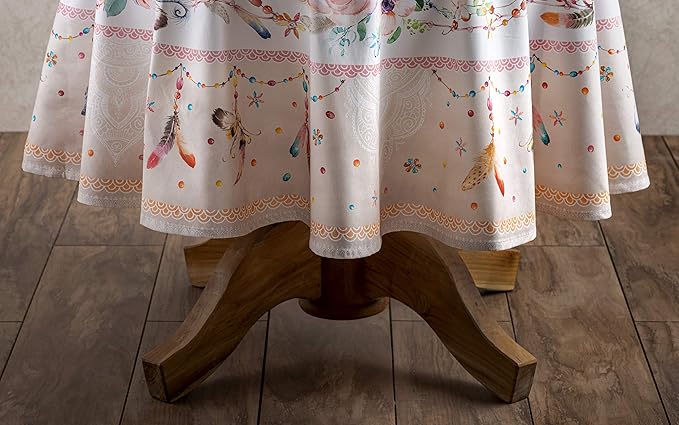 Maison d' Hermine Table Cloth Round Table 100% Cotton 63 Inches Tablecloth Reusable Decorative Everyday Use for Dining Room, Farmhouse, Home, Party, Festive & Wedding Spring Summer - Ibiza - Beige