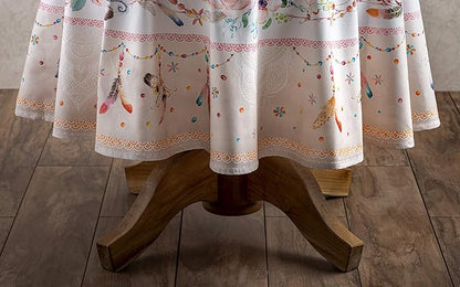 Maison d' Hermine Table Cloth Round Table 100% Cotton 63 Inches Tablecloth Reusable Decorative Everyday Use for Dining Room, Farmhouse, Home, Party, Festive & Wedding Spring Summer - Ibiza - Beige
