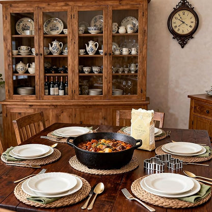 Round Woven Placemats 12 inch Set of 6 - Boho Farmhouse Natural Rattan Table Mats for Dining, Circular Place Mats for Kitchen Table Decor, Farmhouse Weave Placematsfor Dining Table Decor