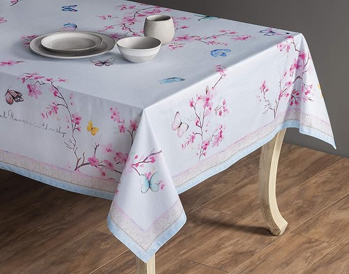Maison d' Hermine Table Cloth Rectangle Table 100% Cotton 60 x 108 Inches Tablecloth Reusable Decorative for Dining Room, Farmhouse, Home, Party, Festive & Wedding Spring Summer - Blossoms in Spring