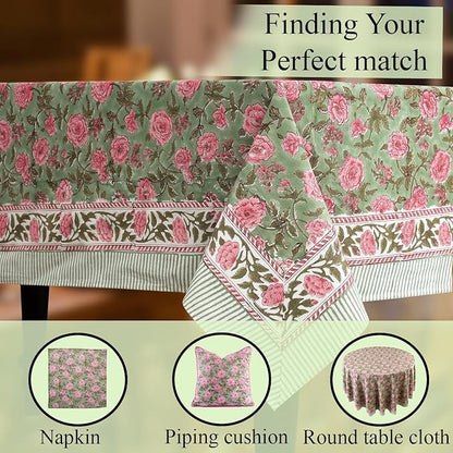 CPC Tablecloth 100% Cotton 60x60 Inch Indian Block Print Square Table Cover, Table Cloth for Weddings, Spring/Summer, Barbeque - Pink Tourmaline