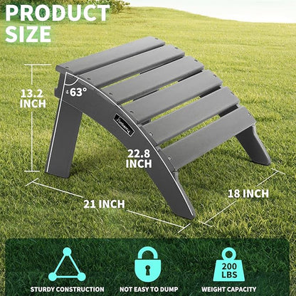 FUNBERRY Folding Adirondack Ottoman Set of 2, HDPE All Weather Outdoor Foot Rest, Easy Storage Patio Footstool, Ottomans and Footstools for Outside