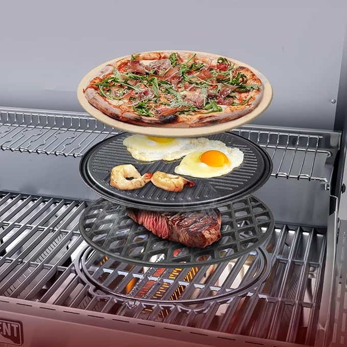 Monument Grills 6+1 Burner Smart Propane Gas Grill, Denali 605Pro Stainless Steel Grill 78,000 BTU Outdoor Barbecue Grill with Side Burner, Pizza Stone, Round Cooking Plate & Grid, Cover, Rotisserie