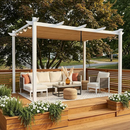 PURPLE LEAF Outdoor Pergola 10' x 13' White Pergola, Double Canopy, Khaki | - Image 10