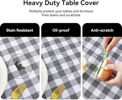 Romanstile Square Vinyl Tablecloth, 100% Waterproof Buffalo Gingham Plastic Table Cloth, Heavy Duty Wipeable Checkered Table Covers for Outdoor, Camping, Picnic, Patio - 60 x 60, Grey and White