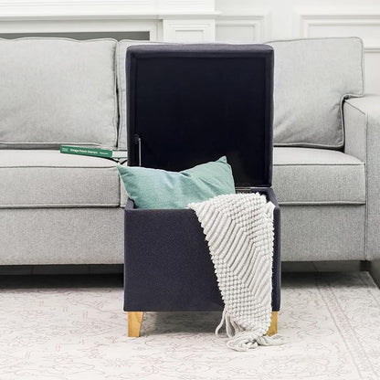 Homebeez Tufted Grainy Linen Fabric Storage Ottoman Square Cube Foot Rest Stool with Flip Top (Dark Gray)