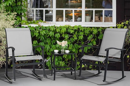 Vongrasig 3 Piece Outdoor Rocking Bistro Set, Textilene Fabric Small Patio - Image 8