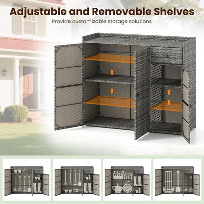Tangkula Rattan Outdoor Storage Cabinet, Patiojoy Outdoor Cabinet - Image 4