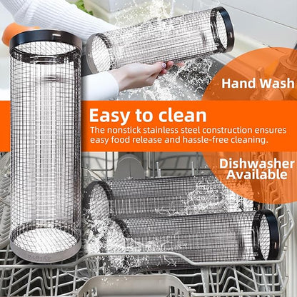 2PCS Grill Basket,Vegetable Grill Basket,Rolling Grill baskets for outdoor grill,grilling gifts for men,Grill Nets,Stainless Steel Grill Basket