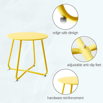 Outdoor Table Small Patio Side Table Waterproof Round Metal Side Table Weather Resistant Portable Outdoor and Indoor End Table for Garden, Balcony, Yard (Yellow)