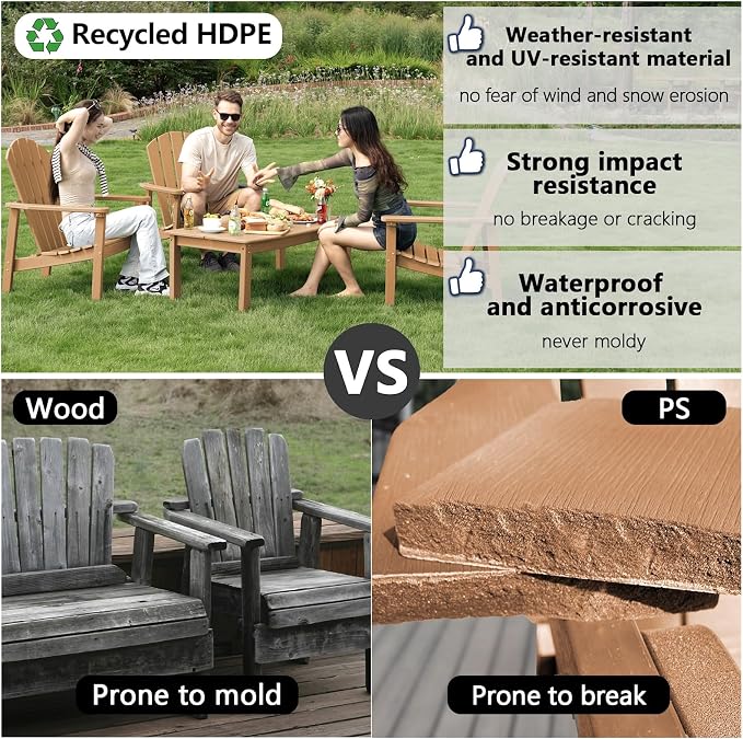Compact Stackable Adirondack Chairs, All Weather HDPE, Teak | 26.3" Wide HDPE - Image 8