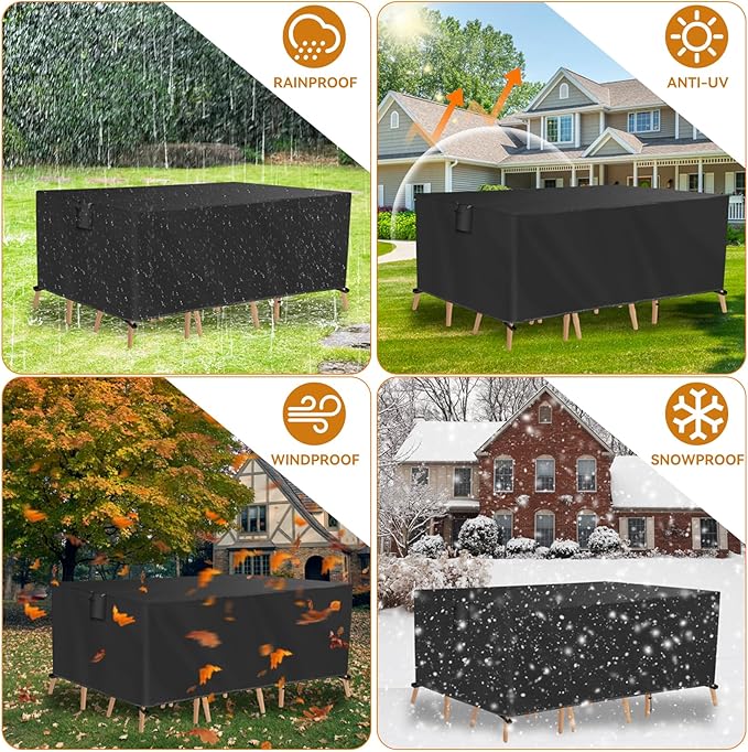 TUOKING Outdoor Furniture Covers Heavy-Duty 420D Waterproof Cover,All-Weather Patio Furniture Protector for Sofa,Chairs & Table-UV-Resistant,Anti-Tear Dustproof Covers (Black, 128"L x 83"W x 28"H)